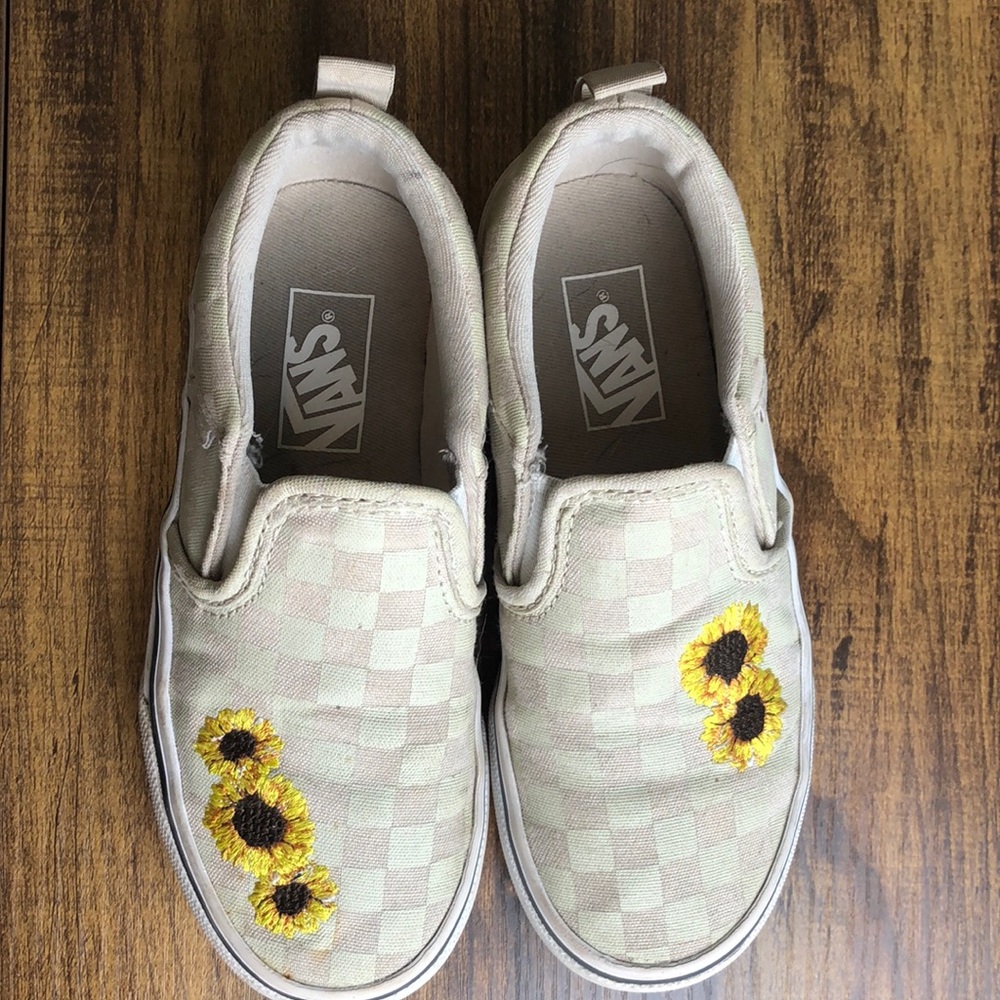 Vans Kids Shoes - Beige with Sunflower Design